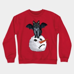 Halloween Vampurr Cat Sitting on a Snowman Head Crewneck Sweatshirt